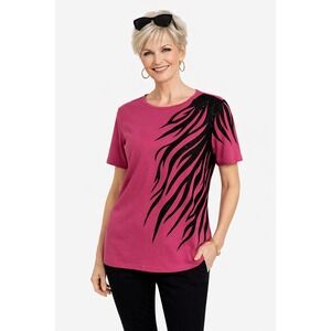 NWT-Bob Mackie Wearable Art Pink Sequin Flame Top Size 1X